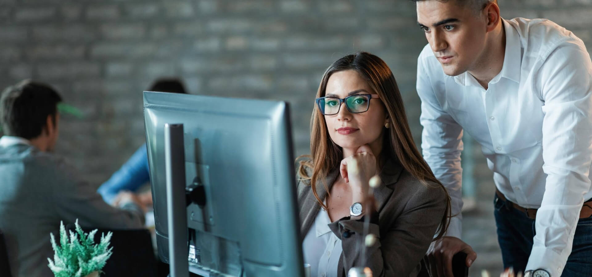 A team collaborating in an open office